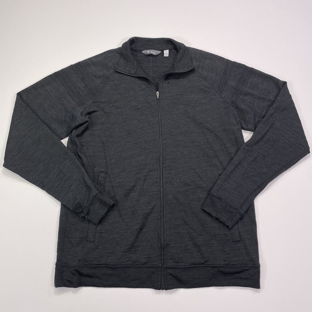 Ibex Full Zip Shak Jacket Mens Medium Black 100% Merino Wool Mid Layer Gorp READ